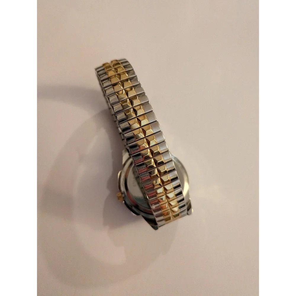 K Brand Womens Two Tone Gold Silver Expansion Band Watch Quartz Movement